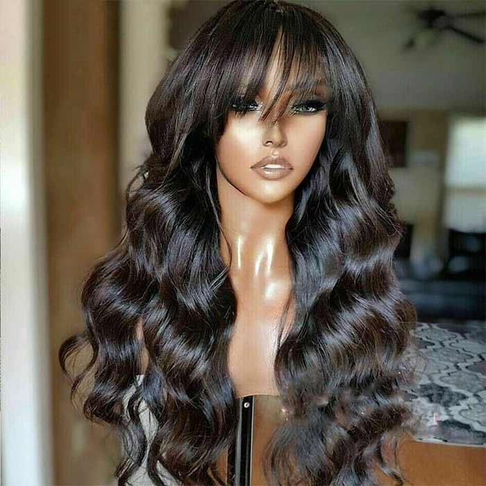 Brazilian Body Wave With Bangs Human Hair For Black Women Glueless Mac