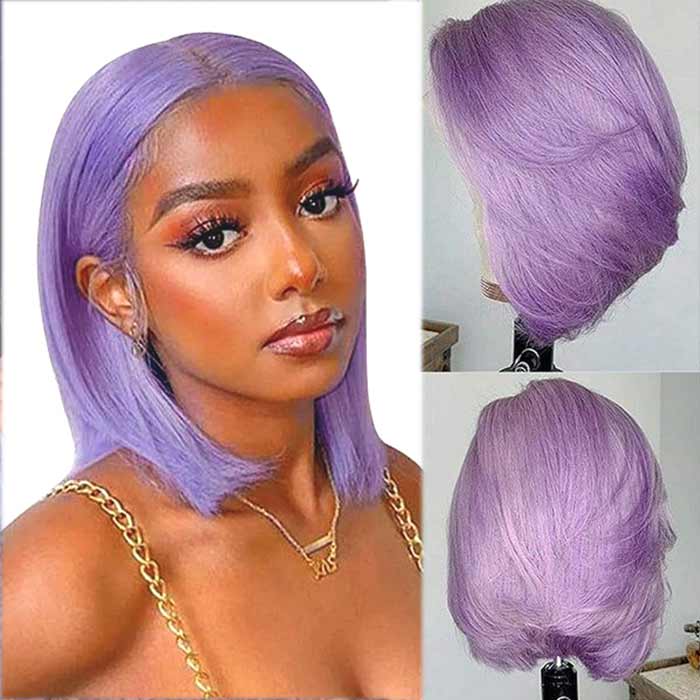 Mandisa Short Purple Straight 13x4 HD Transparent Lace Front Bob Wig