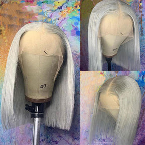 Silver Grey Brazilian Hair Transparent HD Lace Short Bob Wig For Women