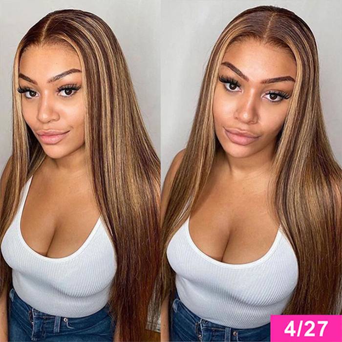 13x4 Highlight Lace Front Wig P4/27 Piano Color Straight Human Hair Wigs