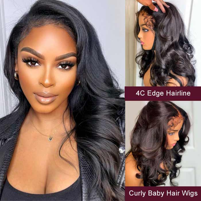 4C Edge Hairline-Body Wave 13x4 HD Lace Front Wigs With Kinky Edges Cu